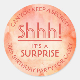 Sticker Rond Surprise fête d'anniversaire Shhh! Aquarelle orang