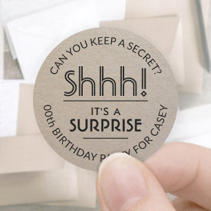 Sticker Rond Surprise fête d'anniversaire Simple Faux Kraft Pap