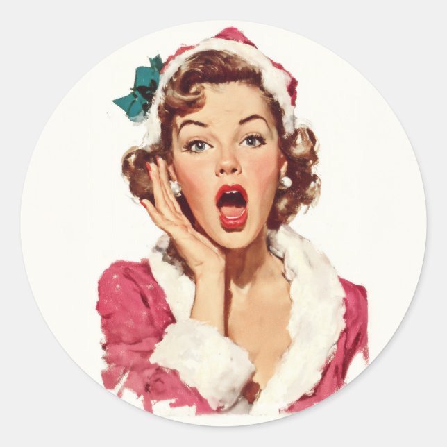 Sticker Rond Surprised Retro Christmas Pin-Up (Devant)
