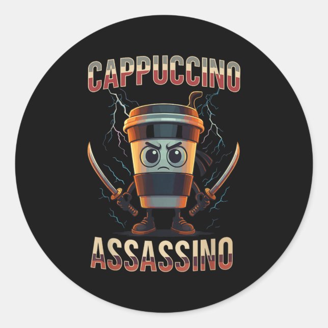 Sticker Rond Surreal Italian Brainrot Cappuccino Ino Funny Meme (Devant)