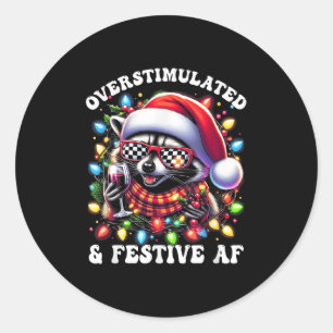 Sticker Rond Surstimulé Et Festif Af Raton Laveur Sauvage Lumiè