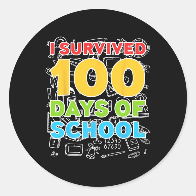 Sticker Rond Survécu 100 Jours D'École Joyeux 100E Jour (Devant)