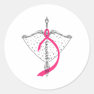 Sticker Rond Survivant Bow Arrow Warrior Hope Pink Ribbon Breas