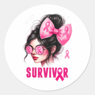Sticker Rond Survivant Conscience du cancer du sein Pink Messy 