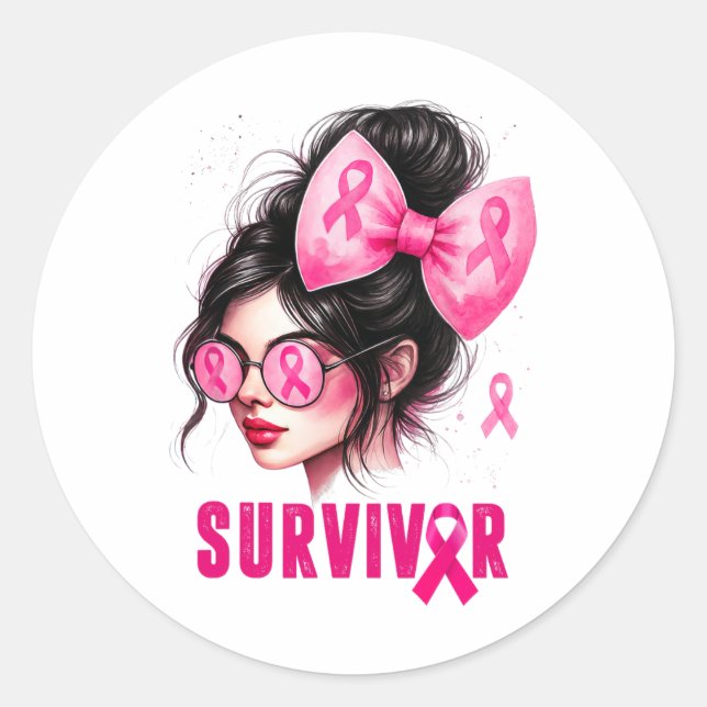 Sticker Rond Survivant Conscience du cancer du sein Pink Messy  (Devant)