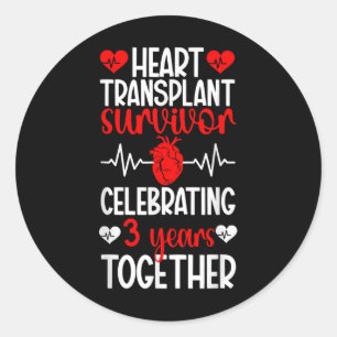 Sticker Rond Survivant de greffe cardiaque 3e anniversaire Coeu