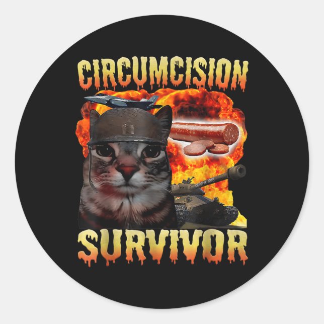 Sticker Rond Survivant de la circoncision drôle Odly Spécifique (Devant)