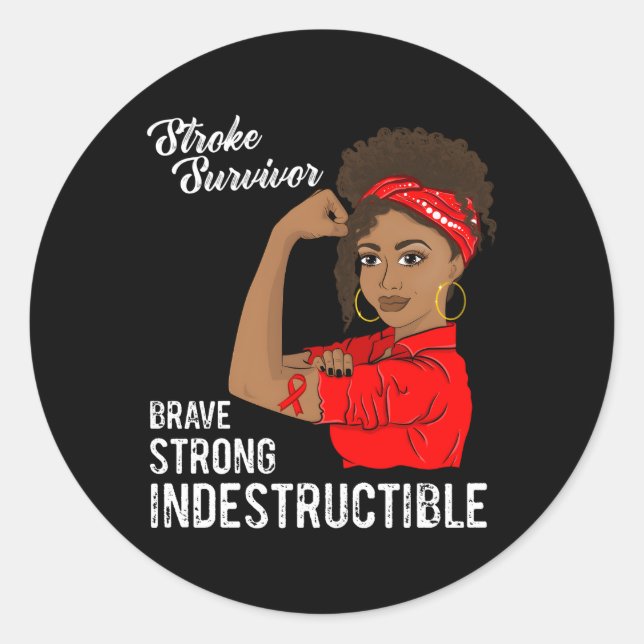 Sticker Rond Survivant de l'AVC Indestructible Guerrier sensibi (Devant)