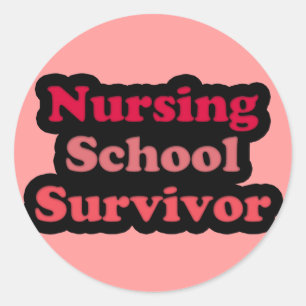 Sticker Rond Survivant de l'école de soins infirmiers rose noir
