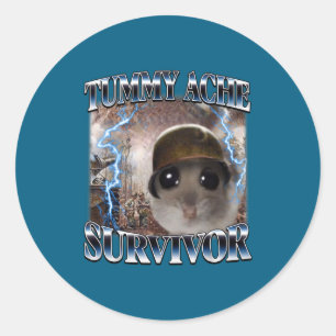 Sticker Rond Survivant de mal de ventre Hamster Meme Drôle de d