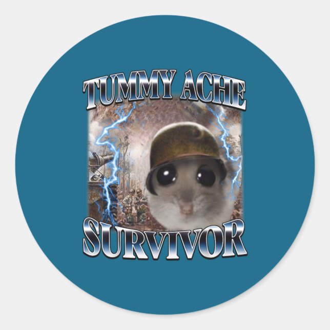 Sticker Rond Survivant de mal de ventre Hamster Meme Drôle de d (Devant)