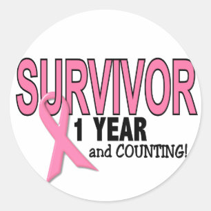 Sticker Rond SURVIVANT DU CANCER DU SEIN 1 an & comptage