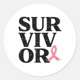 Sticker Rond Survivant Pink Ribbon Warrior Cancer du sein Décer