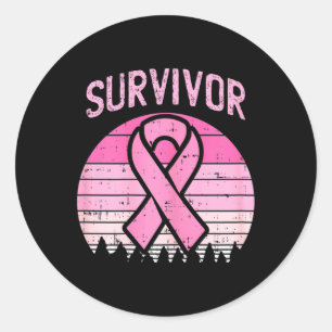 Sticker Rond Survivant Retro Cancer du sein Pink Ribbon Sensibi
