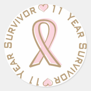 Sticker Rond Survivant rose de cancer du sein de ruban 11 ans
