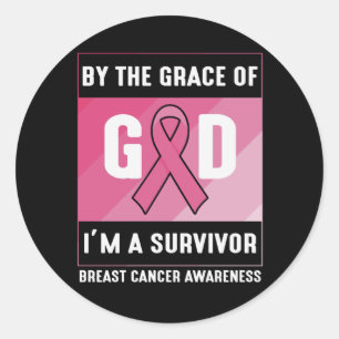 Sticker Rond Survivante du cancer du sein par la grâce de Dieu