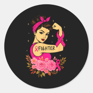 Sticker Rond Survivante du cancer du sein Rosie Riveter Sensibi