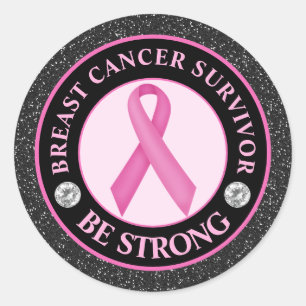 Sticker Rond Survivante du cancer du sein – Ruban rose pailleté