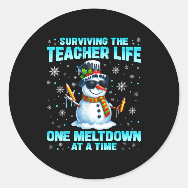 Sticker Rond Surviving The Teacher Life Pjs Pajamas Christmas X (Devant)