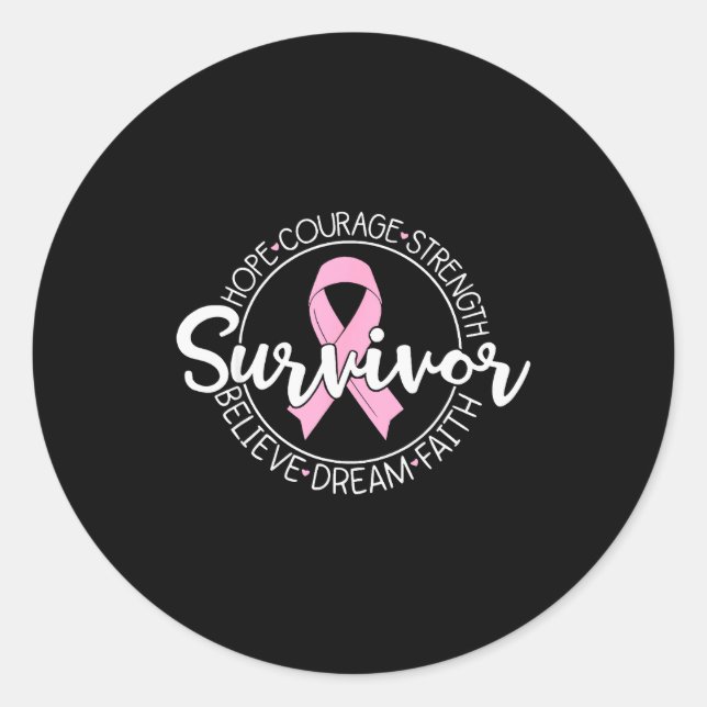Sticker Rond Survivor Hope Courage Strength Believe Dream Faith (Devant)