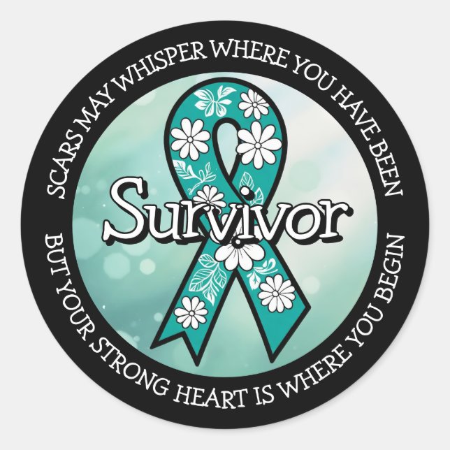Sticker Rond Survivor SA Teal Awareness Ribbon (Devant)
