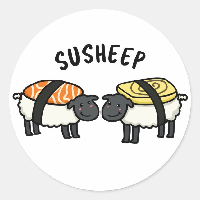 Sticker Rond Susheep Funky Sushi Sheep Pun (Devant)