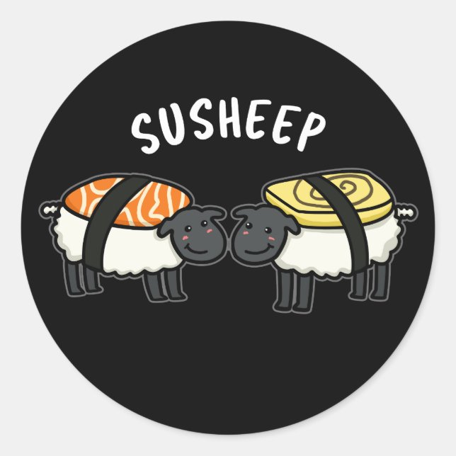 Sticker Rond Susheep Funny Sushi Sheep Pun Dark BG (Devant)