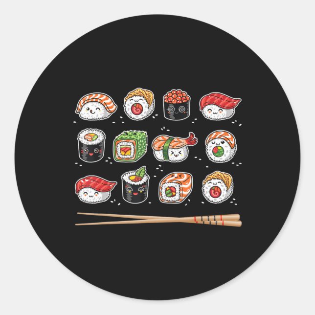 Sticker Rond Sushi Anime Kawaii Nourriture japonaise Lover Otak (Devant)