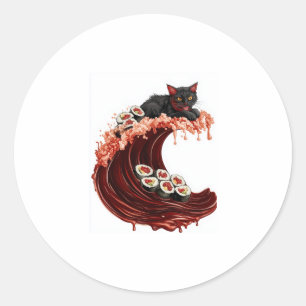 Sticker Rond Sushi Cat Dreams � Quirky Japonais Nourriture Kitt