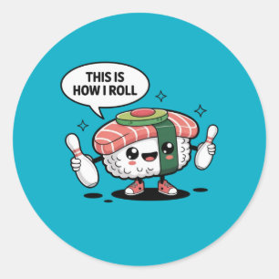 Sticker Rond Sushi Cute Kawaii avec épingles de bowling