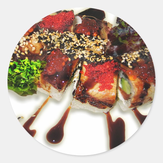 Sticker Rond Sushi Rolls Gingembre de sésame Wasabi Japon Cuisi (Devant)