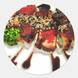 Sticker Rond Sushi Rolls Gingembre de sésame Wasabi Japon Cuisi