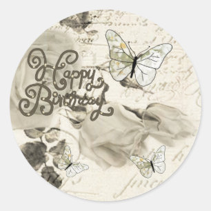 Sticker Rond SW roses et papillons