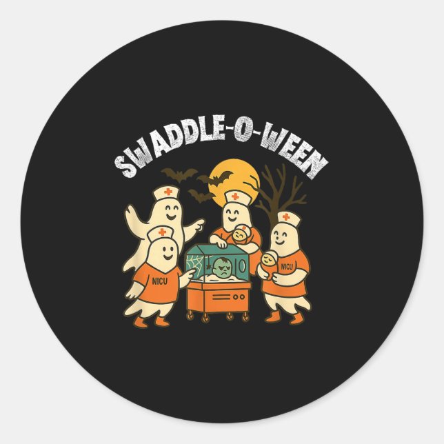 Sticker Rond Swaddle-o-ween Nicu Nurse Halloween Neonatal Fall  (Devant)