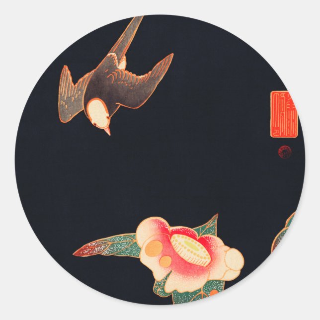 Sticker Rond Swallow and Camellia (1900) par Ito Jakuchu (Devant)