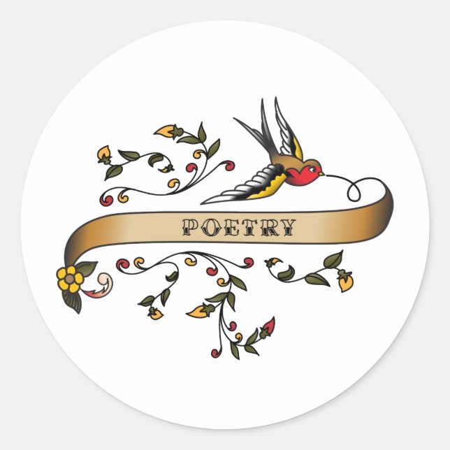 Sticker Rond Swallow and Soll with Poetry (Devant)