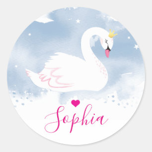 Sticker Rond SWAN PRINCESS fête d'anniversaire élégant joli ble
