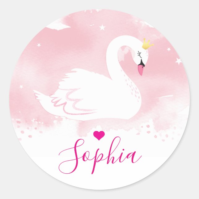 Sticker Rond SWAN PRINCESS fête d'anniversaire élégante jolie r (Devant)