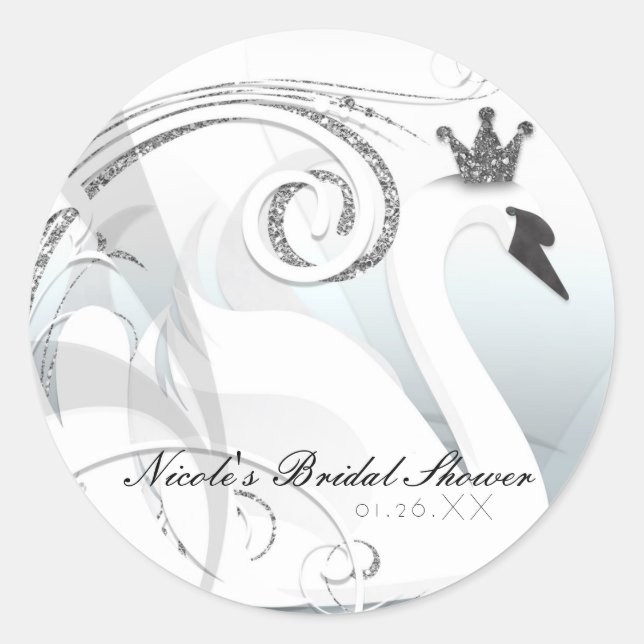 Sticker Rond Swan Princess Silver & White Elegant Party Favoris (Devant)