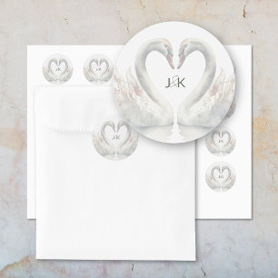 Sticker Rond Swans romantiques Mariage Couple Monogramme