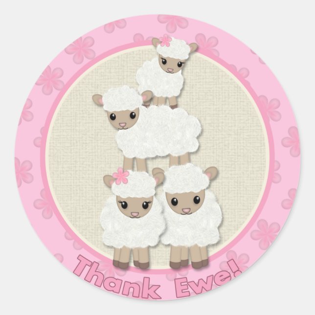Sticker Rond Sweams Rêves LAMB Baby shower SDK#4 Merci Ewe (Devant)