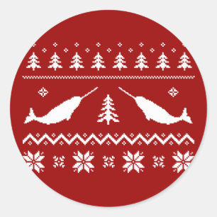 Sticker Rond Sweater de Narwhal Christmas