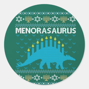 Sticker Rond Sweater, Menorasaurus, Dinosa juif