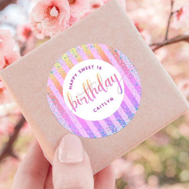 Sticker Rond Sweet 16 anniversaire arc-en-ciel ombre script par (Créateur téléchargé)