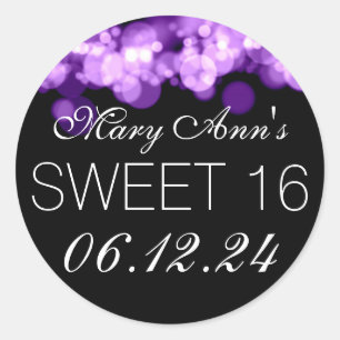 Sticker Rond Sweet 16 Anniversaire de fête Purple Bokeh lumière