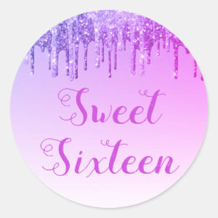 Sticker Rond Sweet 16 Anniversaire Purple Éperche et Parties sc