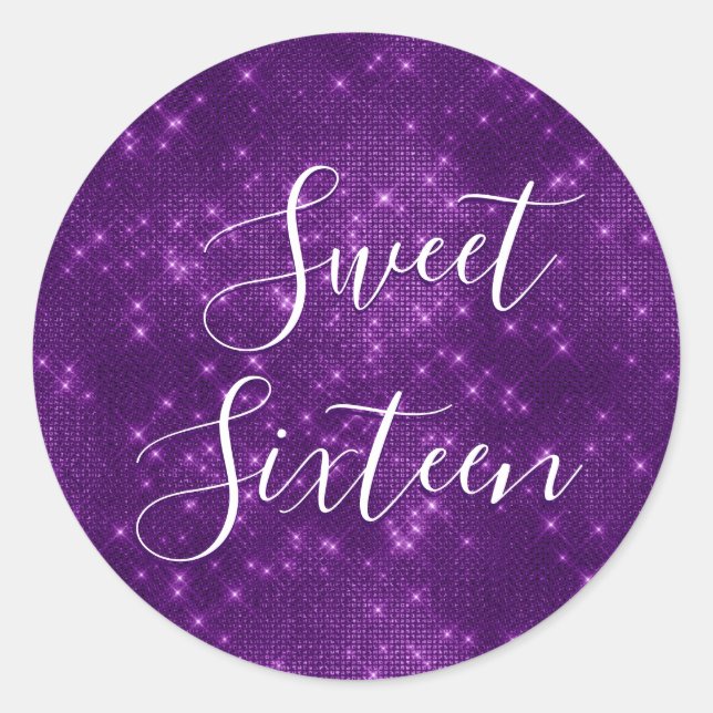 Sticker Rond Sweet 16 Anniversaire Purple Sparkle et Shimmer (Devant)