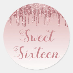 Sticker Rond Sweet 16 Anniversaire Rose Gold Blush Parties scin