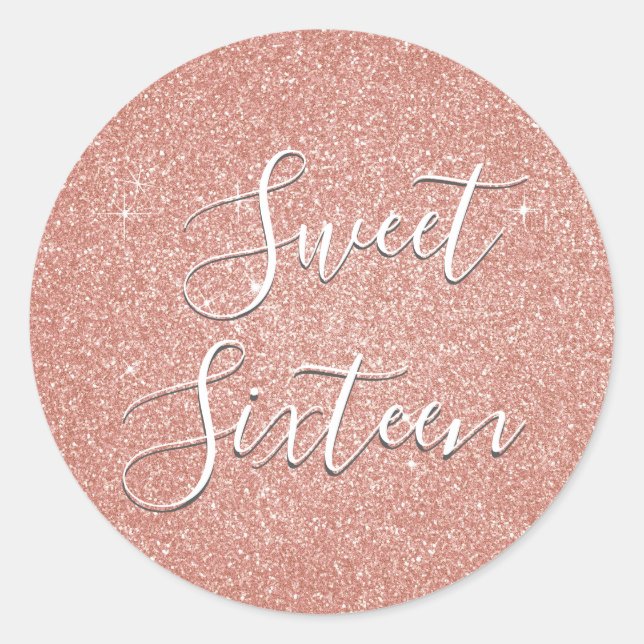 Sticker Rond Sweet 16 Anniversaire Rose Gold Blush Parties scin (Devant)