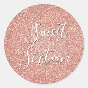 Sticker Rond Sweet 16 Anniversaire Rose Gold Blush Parties scin